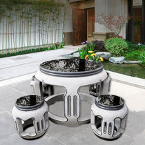 Stone Table Stone Bench Outdoor Patio Garden Hotel Villa Decoration Marble Tea Table Natural Green Stone Antique Round Table Stool