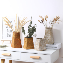Nordic minimalist modern rattan decoration handmade creative basket flower arrangement storage basket dry vase living room table decoration
