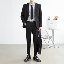 Black suit suit mens self-cultivation Korean version of professional dress autumn mens youth two-piece suit British style