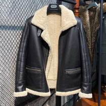 2021 new b3 air force flight suit fur all-in-one motorcycle jacket mens leather leather jacket short thickened fur
