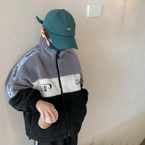 Boys winter clothing thickened fleece jacket 2021 new boy middle and big Children Childrens lamb wool cotton coat tide
