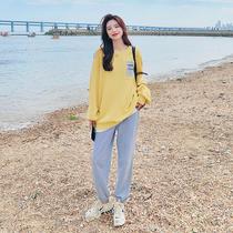 Pregnant womens autumn clothes suit Fashion out for casual tennis red blouses Two sets loose Spring and autumn style 2021 new wee clothes