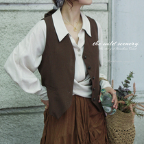 Bridge division color French retro movie female master literary atmosphere British style V collar waist folding vest vest