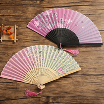 Folding fan Chinese style dance fan Ancient style Womens classical Hanfu small fan Japanese laughing fan Bamboo fan Prop fan