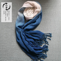 Dali tie-dyed scarf Yunnan Bai handmade ethnic style shawl grass dyed plant dyeing gift cotton linen scarf