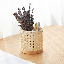 Natural handmade rattan woven wooden pen holder Japanese hollow woven small flower basket kitchen tableware storage tube
