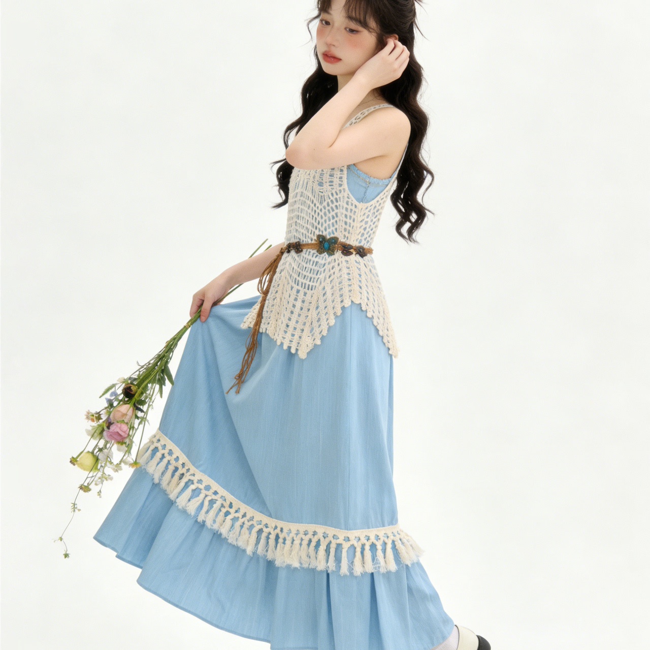 针织镂空连衣裙两件套|美出新高度！