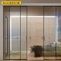 Sichuan Chengdu narrow frame simple Nordic style upper and lower track trackless sliding door black minimalist American moving door