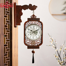 Lisheng new Chinese style solid wood double-sided wall clock living room silent atmospheric clock home decoration wall watch quartz clock