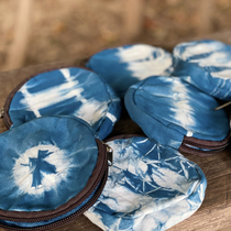 New handmade diy grass dyed blue dye round pocket plant tie dyed canvas storage bag zipper literature