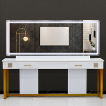  Barber tide shop hair salon special large mirror table and cabinet integrated mirror table against the wall with lamp hair LED hot dyeing mirror