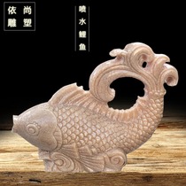 Stone carving fish Sunset red water spray carp courtyard Villa garden spitting water wealth flowing water pool landscape Stone fish sculpture