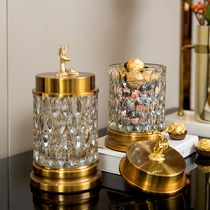 Creative glass candy jar transparent crystal gold storage jar with lid European style home living room coffee table storage decoration
