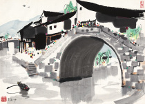 Wu Guanzhong ink painting White first recalled childhood banner Chinese painting Bridge authentic reproduction painting works Chinese decorative painting