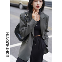 EM August gray suit jacket female design sense niche 2021 spring and autumn coat small man casual suit