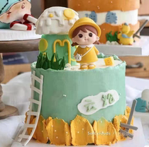 Baking cake decoration cute yellow big eye doll resin ornaments cartoon little princess one year old cake dress