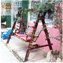 Outdoor swing Anti-corrosion wood garden hanging chair swing Indoor household adult rocking chair Solid wood single double swing chair