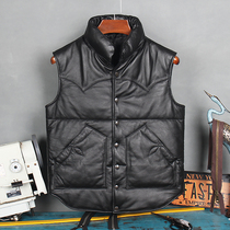 Autumn and winter new leather leather jacket mens plus cotton leather vest jacket top layer cowhide fashion stand neck leather jacket