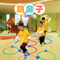 Children jump in circles Childrens indoor hopscotch plaid Kindergarten Sensory training equipment props toy ring