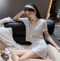 2021 new pajamas womens spring and summer pure cotton thin short-sleeved sweet student Japanese cotton silk homewear suit