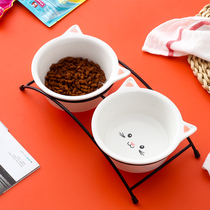 Pet bowl ceramic double bowl cat food basin protection cervical dog bowl food bowl rabbit food bowl pet supplies
