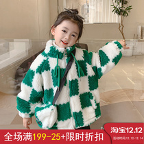 Girls lamb coat winter plus velvet thickened 2021 new foreign fashion fashion baby childrens winter sweater