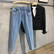 Summer thin Tide Card Jeans Submale Korean version trendy retro straight cylinder with small feet 90% Pants Casual Spring Autumn