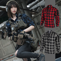 TRN]BAC black gray industrial commuter tactical plaid shirt through the top spring and autumn thin section