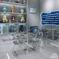  Net celebrity industrial style milk tea shop Cafe table and chair transparent stainless steel acrylic folding chair Stainless steel square table