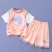  Girls  sports suit Summer quick-drying girl Western style childrens thin short-sleeved shorts Pink clothes Big baby