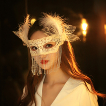 White lace tassel feather sexy goddess Masquerade fashion party masquerade European and American retro Princess mask