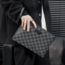 Hand bag European and American fashion Plaid large capacity file bag casual fashion brand mens wrist bag advanced sense IPAD bag