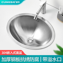 Chuangsha stainless steel washbasin Embedded oval balcony washbasin Bathroom washbasin with overflow