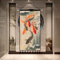 Chinese hanging painting cloth art nine fish picture Zhaocai town house living room background wall decoration hanging cloth tapestry porch super large cloth painting