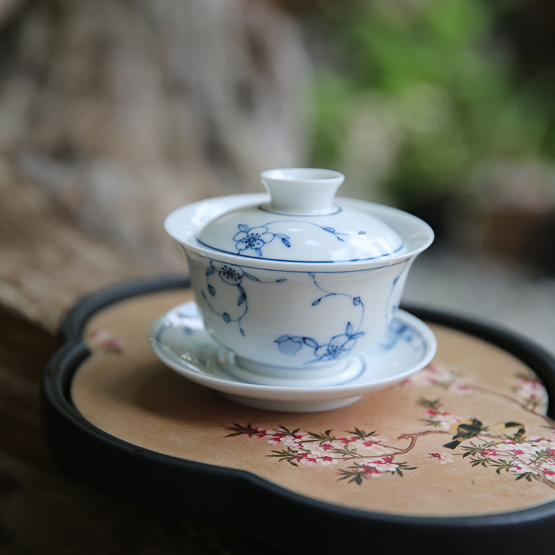 釉裏梅手描き茶碗 三彩茶碗 触れても熱くない シングル 高級カンフー茶 陶器茶碗