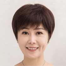 Female hair lady short hair middle-aged wig real hair short straight hair curly hair curly hair elderly chemotherapy send mother wig headgear