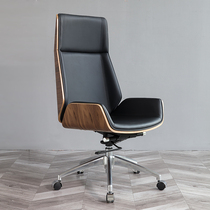 Nordic computer chair Household simple office chair backrest comfortable and sedentary Leather big chair Boss chair Reclining swivel chair