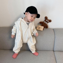 ins2022 Spring and autumn Korean version Baby foreign air Lianhood cotton long sleeve one-piece clothing and clothing male and female baby bag fart climbing