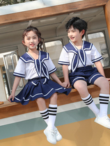 Kindergarten garden clothes Summer clothes short-sleeved college British style graduation photos Childrens class clothes School uniform suit Primary school uniform