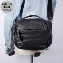 Leather casual shoulder bag men Japanese soft cowhide Hand bag retro camera bag women handmade shoulder backpack