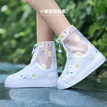 Water shoes womens summer thick wear-resistant non-slip rain shoe cover student fashion waterproof cover transparent middle tube childrens rain boots cover