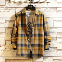 Tide brand Plaid long sleeve shirt men winter Korean trend loose casual jacket autumn cotton shirt spring and autumn