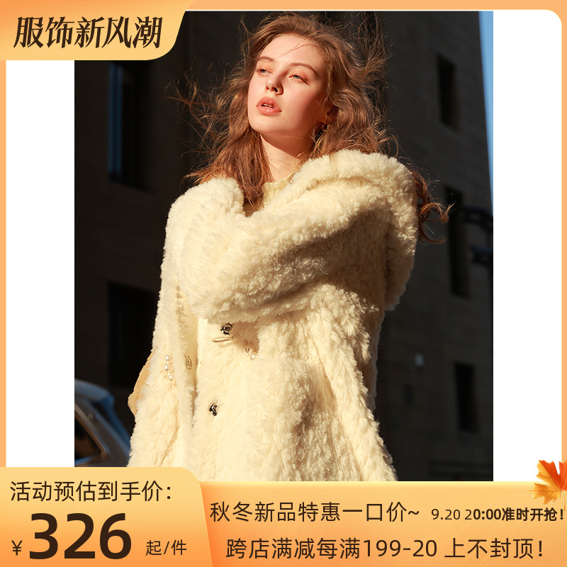 Tri color 2022 Autumn and Winter New Hooded Plush Coat Environmental Protection Fur Coat Medium length Elegant Ladies