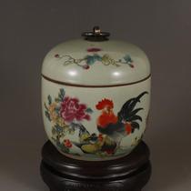 Republic of China Juren Tang bean glaze pastel big Ji Dali lid tea jar antique antique antique antique antique porcelain soft decoration