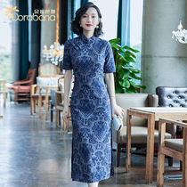 Dorabana old Shanghai cheongsam female autumn retro Chinese cotton linen improved long dress temperament mother dress