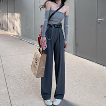 Grey Suit Broadlegged Pants Woman Spring Summer 2022 New Casual Lazy Tug Pants Small Subpendant Senses Straight Pants