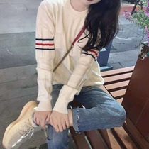 French round neck pullover sweater womens autumn 2021 New Korean version of loose lazy wind Joker college style sweater
