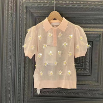 2021 summer new French small fragrance bubble sleeve shirt transparent sweet bolero thin Polo shirt t-shirt