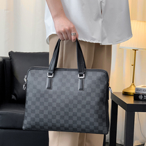 Tide brand Hand bag mens casual business Plaid mens shoulder bag leather fashion business briefcase file bag