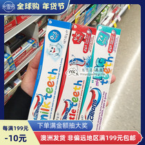 Australian Macleans low fluoride sugar-free infants and children toothpaste can be swallowed 0-3 years old 4-6 years old 7 years old 63g recommended